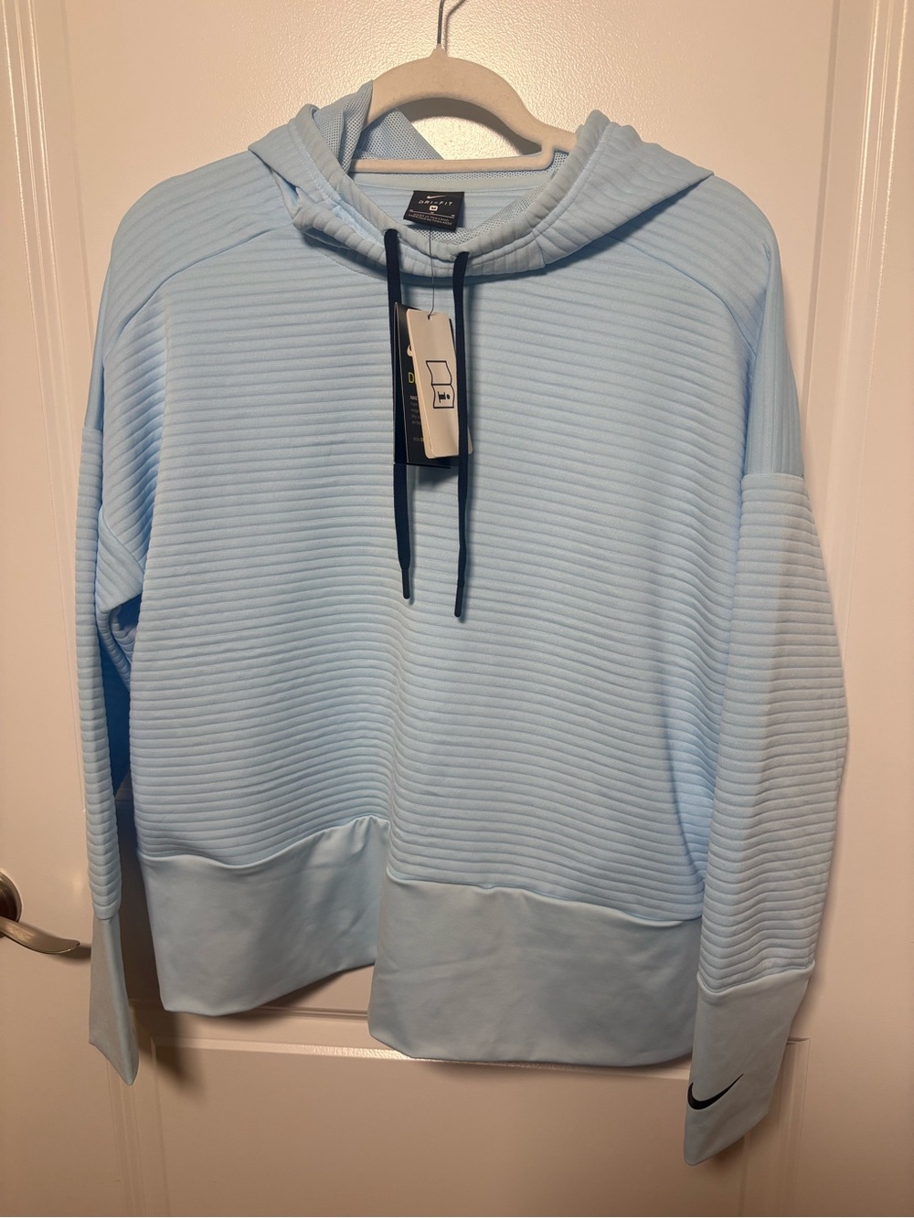Nike Pale Blue Dri-FIT Ribbed Hoodie with Black Drawstrings